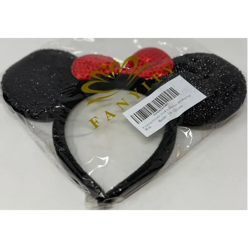 Fanyity 2 count Headband Red & Black Minnie & Mickey Mouse Ears